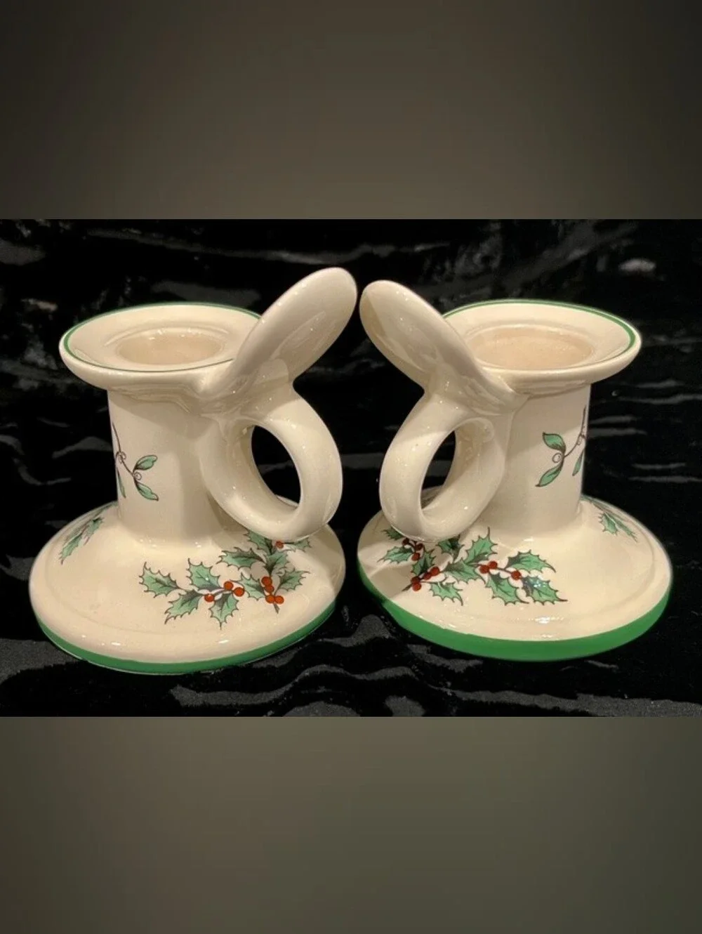 Vintage Spode Christmas Handled Chamberstick Candle Holders Made In England